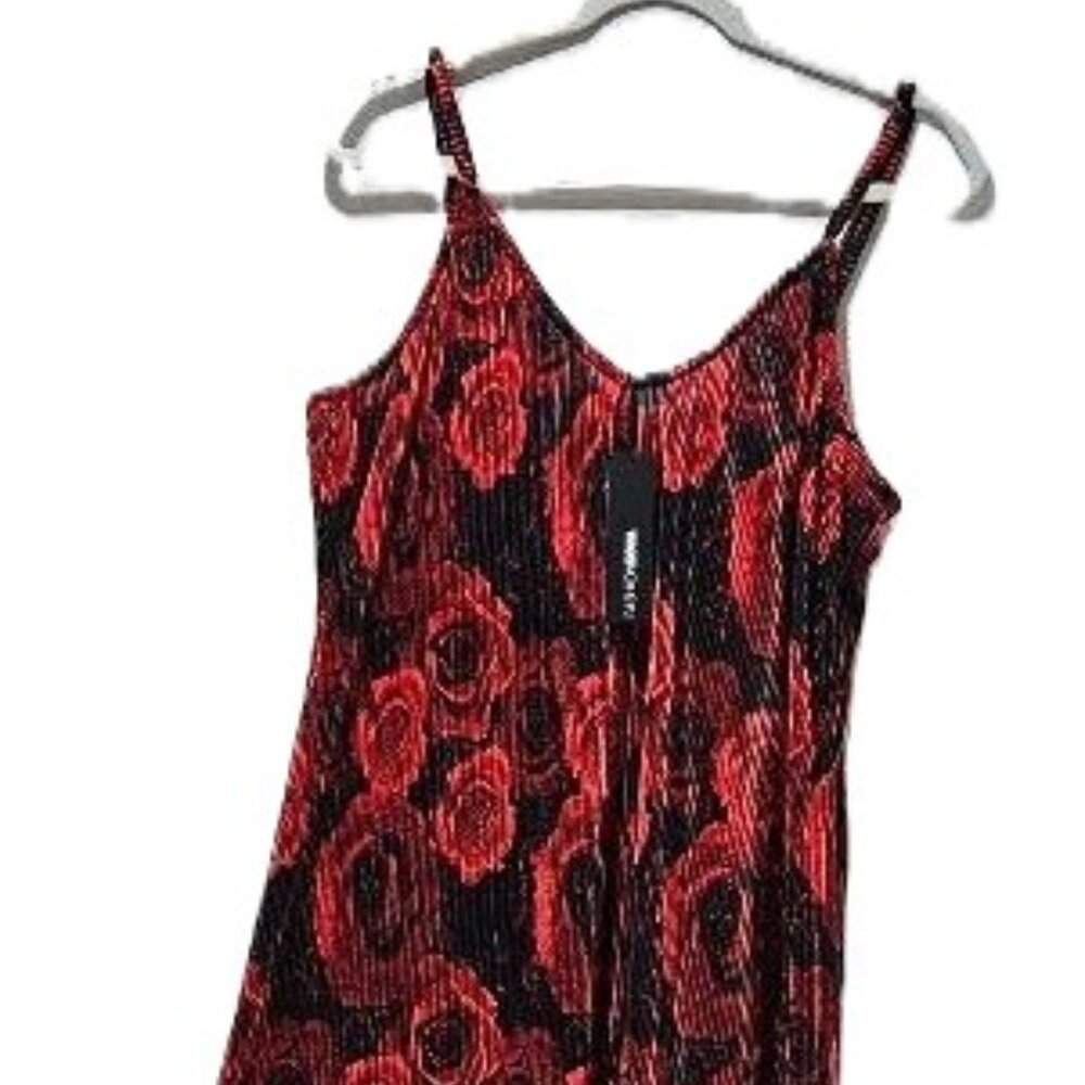 New FASHION NOVA BLACK RED BURGUNDY ROSE SPAGHETTI STRAP MAXI DRESS  2X  GOTH